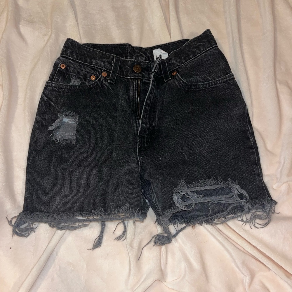 Vintage Levi black denim distress shorts